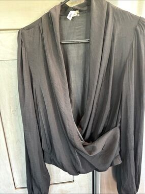 Glam Drape Front Lightweight Blouse in black size large